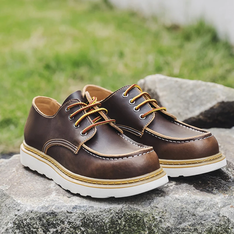 Owl City Men's Work Boots Mad  Leather  875 Low Help American Retro Style Casual Shoes Wear Resistant Rubber Sole