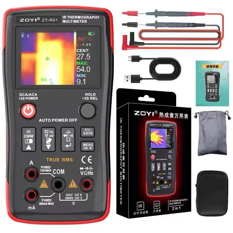 ZOYI ZT-R01 Draagbare HD Infrarood Warmtebeeldcamera Digitale Multimeter 2-in-1 Drukknop Multimeter voor Elektriciens met Gereedschapstas