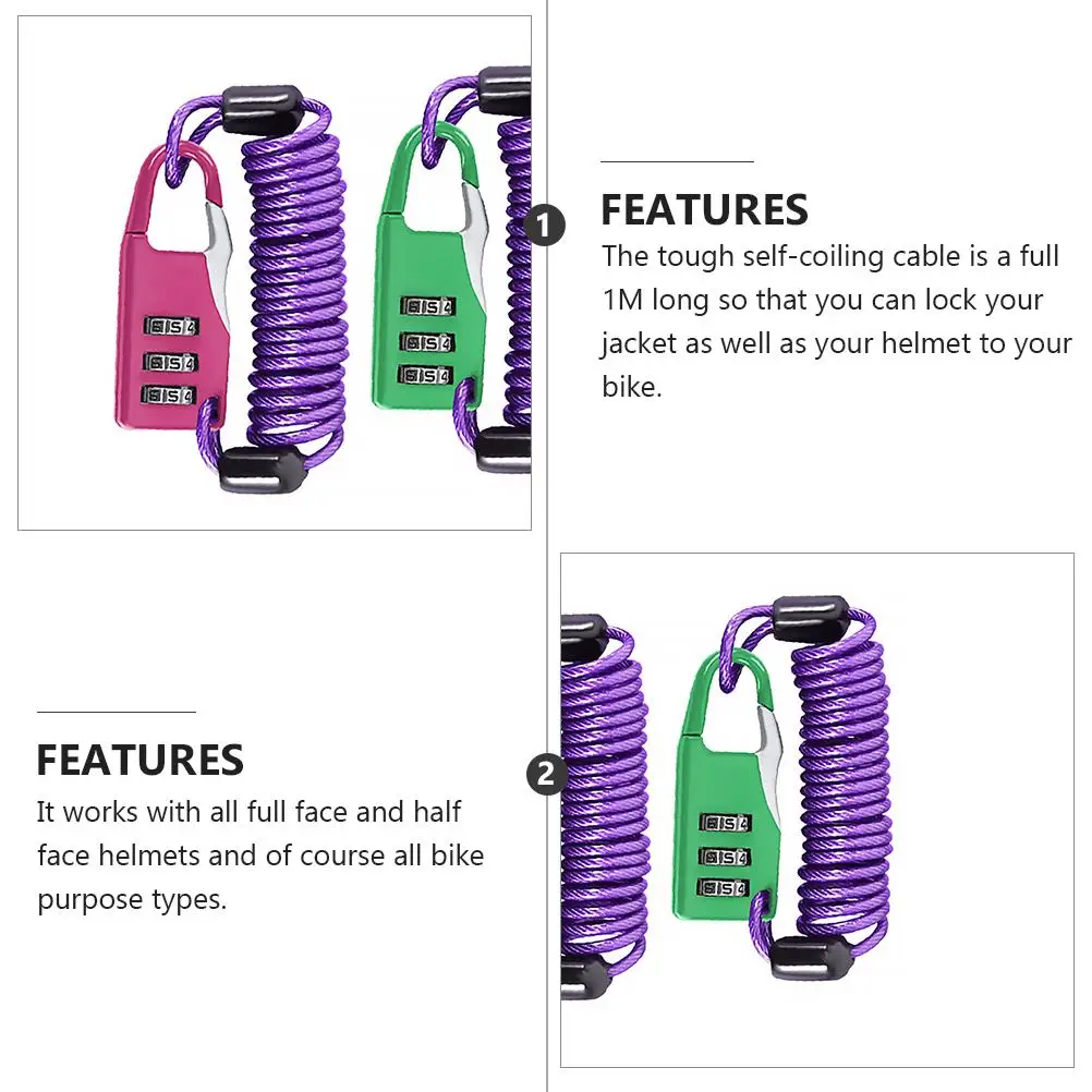 

Bike Lock Durable Strong Anti Theft 3Digits Password Self Coiling Cable 1M Long Full Half Face Bicycles Mountain Bike