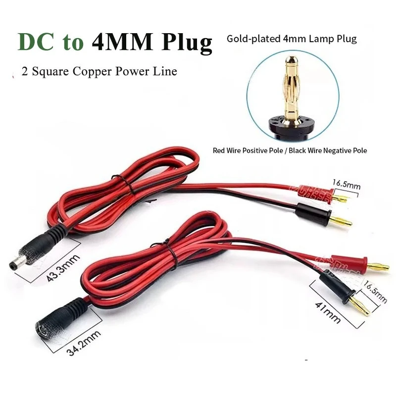

DC5.5*2.1/2.5MM to 4mm Banana Connector Cable 2 Square Gold-plated Plug to DC Power Connection Wire 12V/24V DC5521 Plug Line