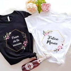 Bridal Wedding Tees French EVJF Future Team Bride Tops Bachelorette Hen Party Tshirt Flower Graphic Bridesmaid Women T-shirt