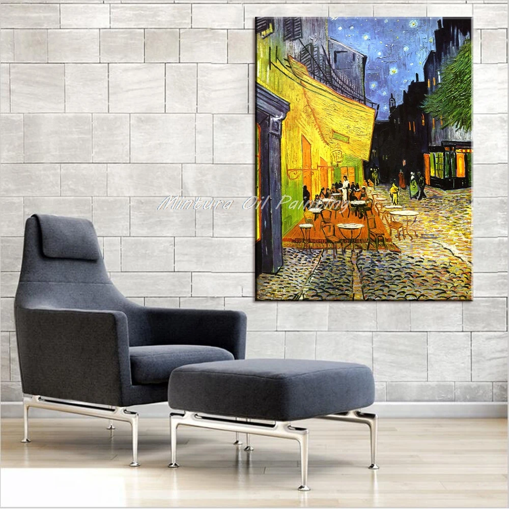 Imagem -02 - Pintado à Mão Vincent Van Gogh de Café Terraço à Noite Arte Giclée Famosa Pintura a Óleo Tela Arte de Parede para Sala de Estar Decoração de Casa