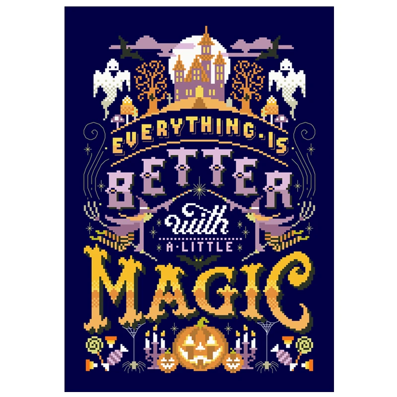 Magic night cross stitch kit Halloween word cotton thread 18ct 14ct 11ct deep blue canvas stitching embroidery DIY