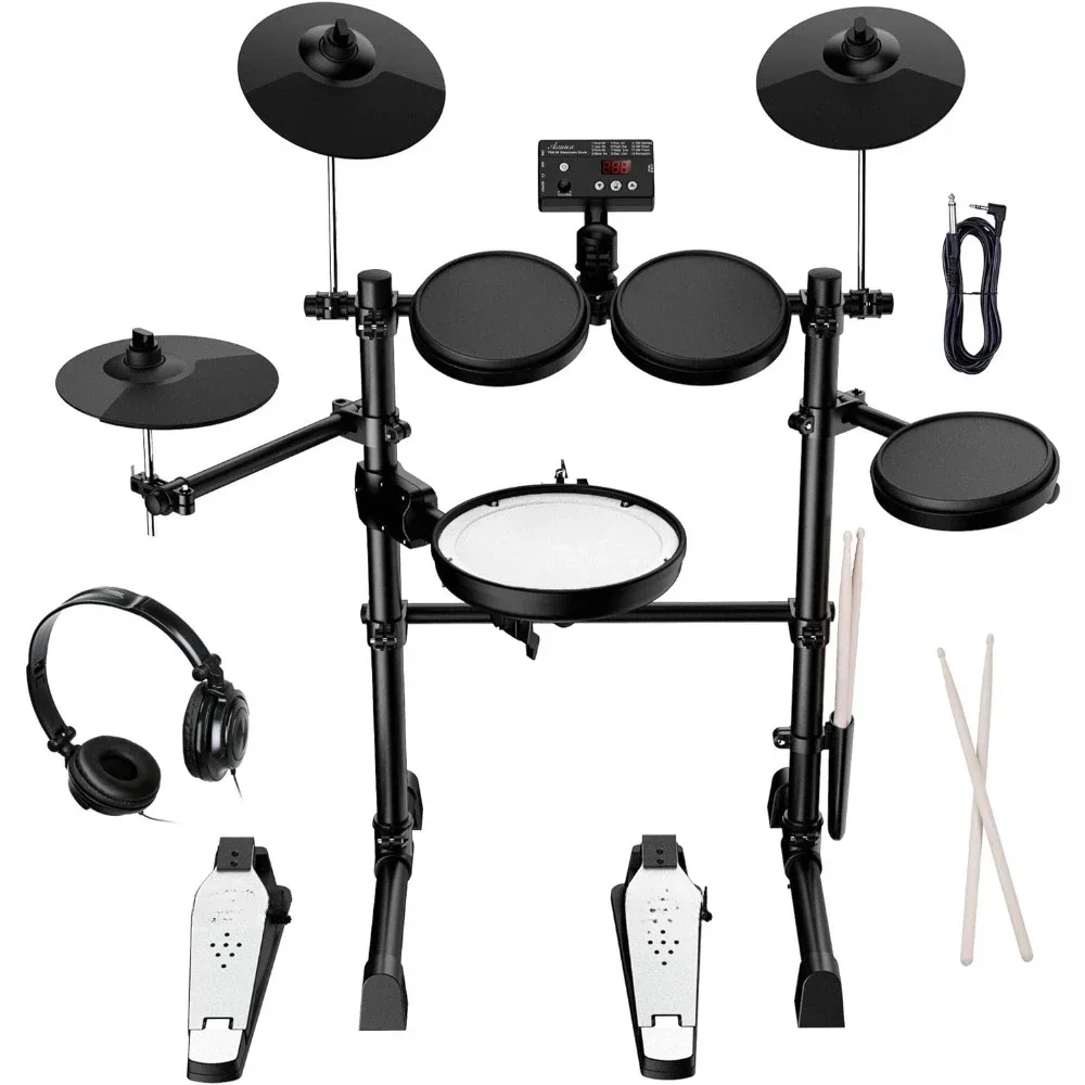 Electronic Drum Set Kit Beginners with 8 inch Mesh Snare Electric Drum Set,2 Pairs of Drum Sticks &Headphone Set Included