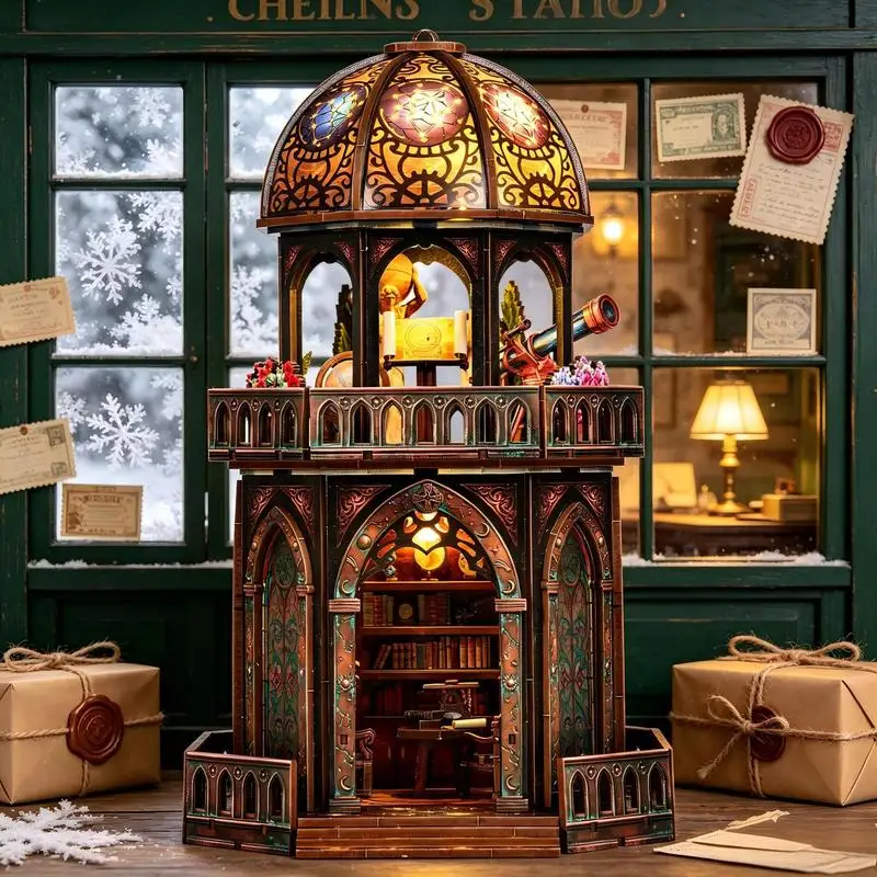 DIY Wooden 3D Puzzle Model Architecture Bookend Observatory for Birthday Gift Miniature Building Kit Desk Decoration