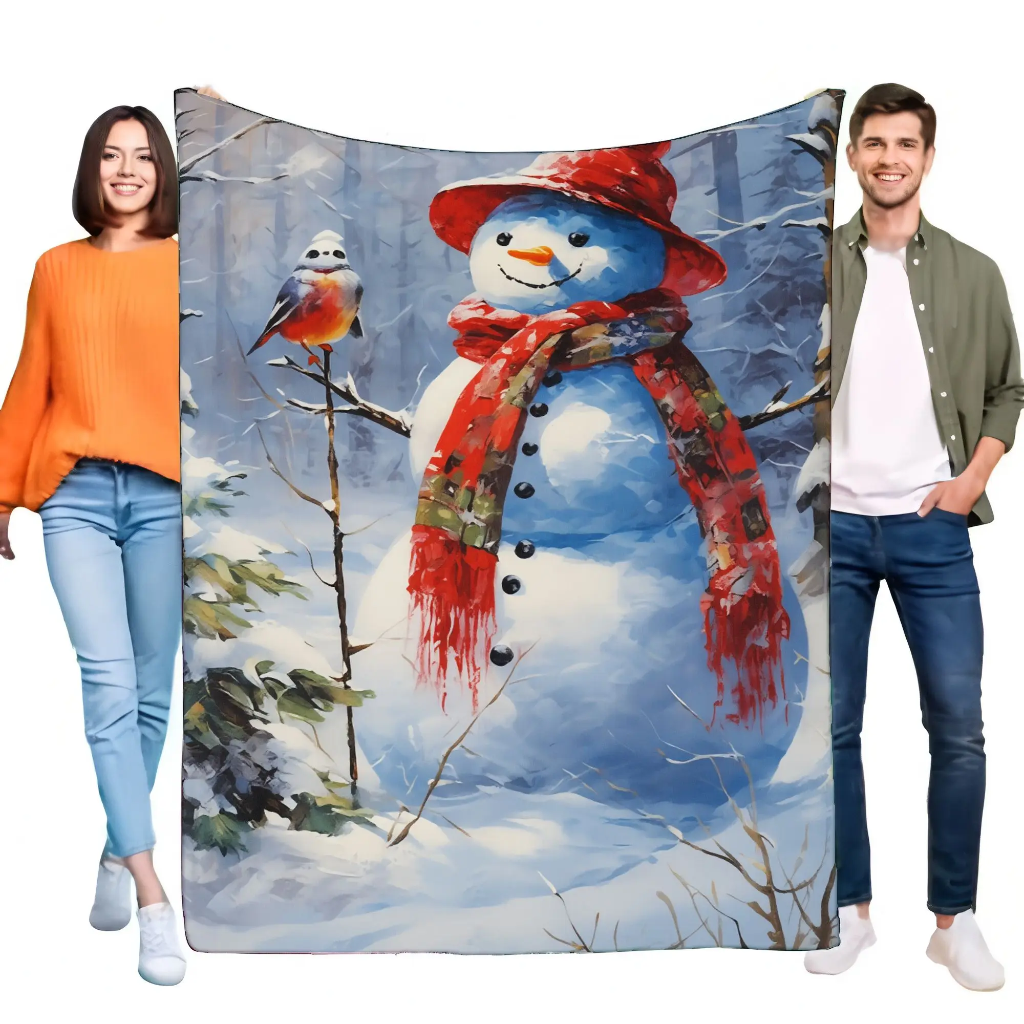 Winter Snowman Blanket Soft Cozy Throw for Bed and Sofa, Perfect for Home Decor and Holiday Gifts, Lightweight and Warm, Ideal f