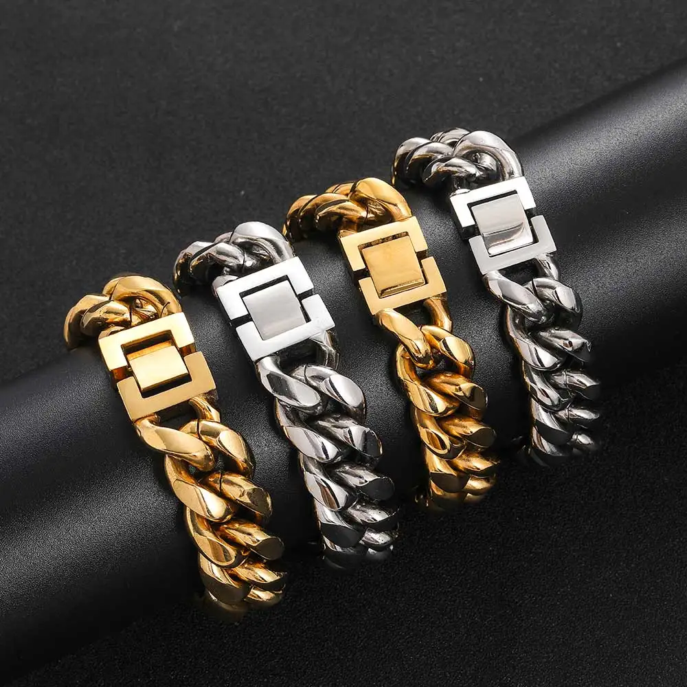 6-16mm Gold Farbe 316l Edelstahl Bordstein kubanische Glieder kette Armband Armreif Schmuck 7-9 Zoll für Männer Frauen – Detail 15