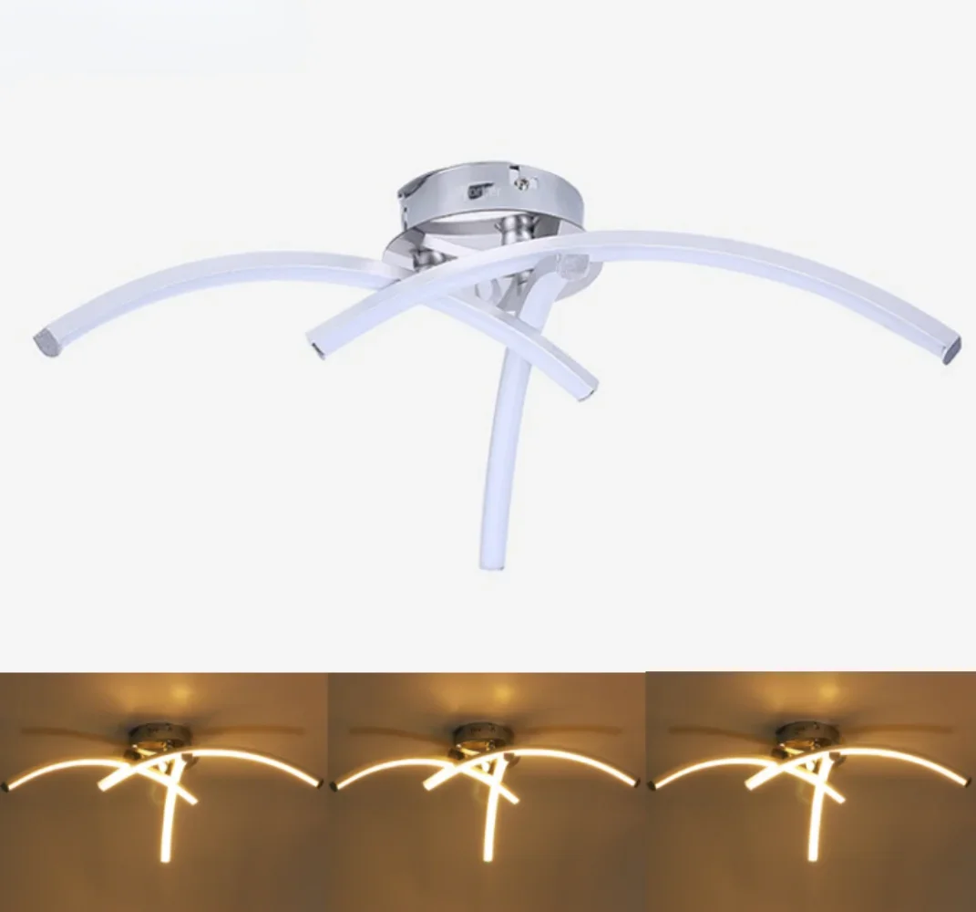 Luz LED de techo moderna para dormitorio, accesorio de iluminación de montaje empotrado interior, 3 tiras curvas, diseño de 4000K, 18W