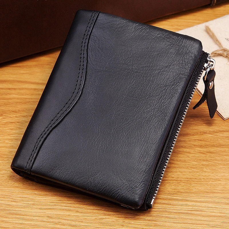 

Top Quality Genuine Cow Leather Wallet Men Hasp Design Short Purse With Passport Photo Holder For Male Clutch Wallets Engraving