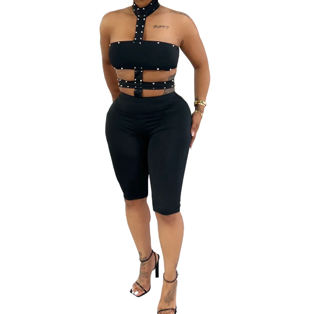 

Solid Color Beaded Halter Off Shoulder Bodysuit Jumpsuit