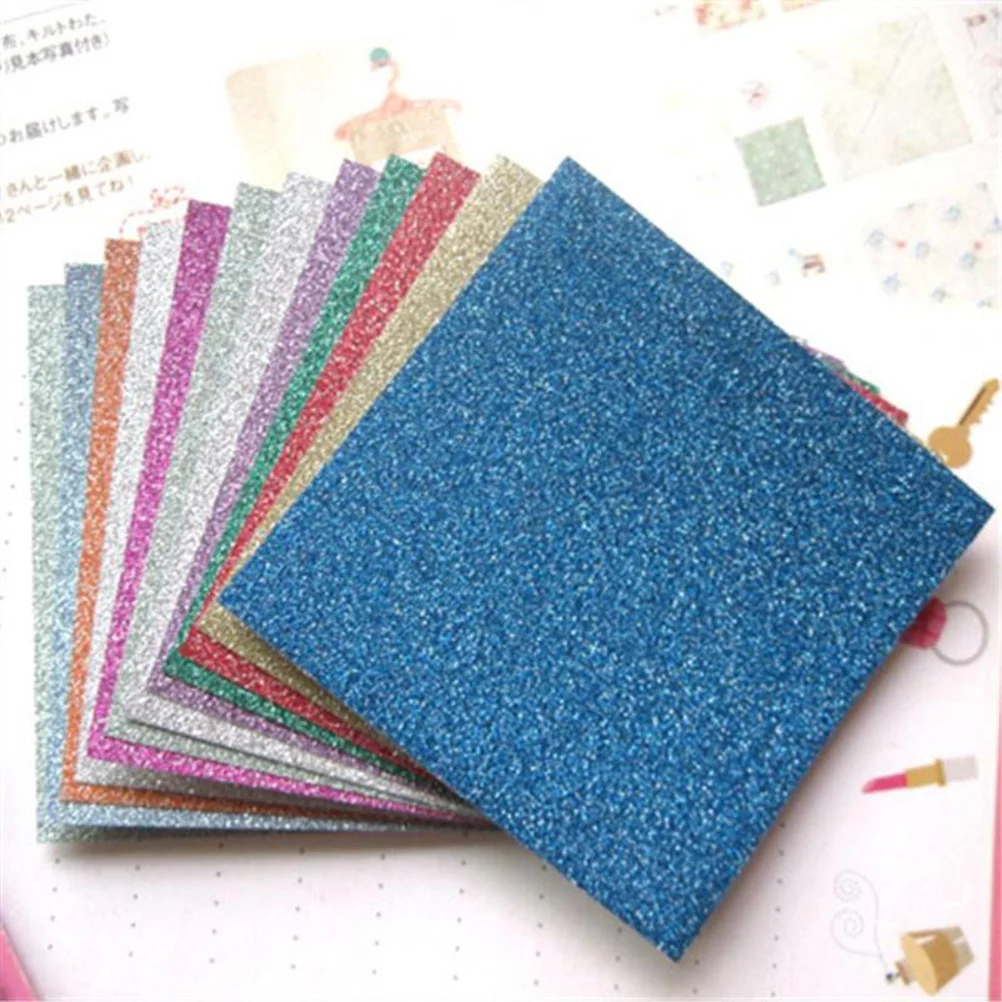 12 Sheets Kids Gift Set Square Sheets Glitter Foam Sheets Adhesive Course Craft Paper Glitter Origami Paper Child