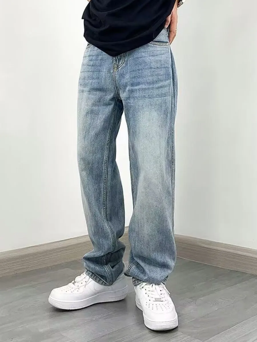 

Американские свободные прямые синие джинсы, мужские повседневные модные зимние вещи, удобные повседневные новые длинные брюки