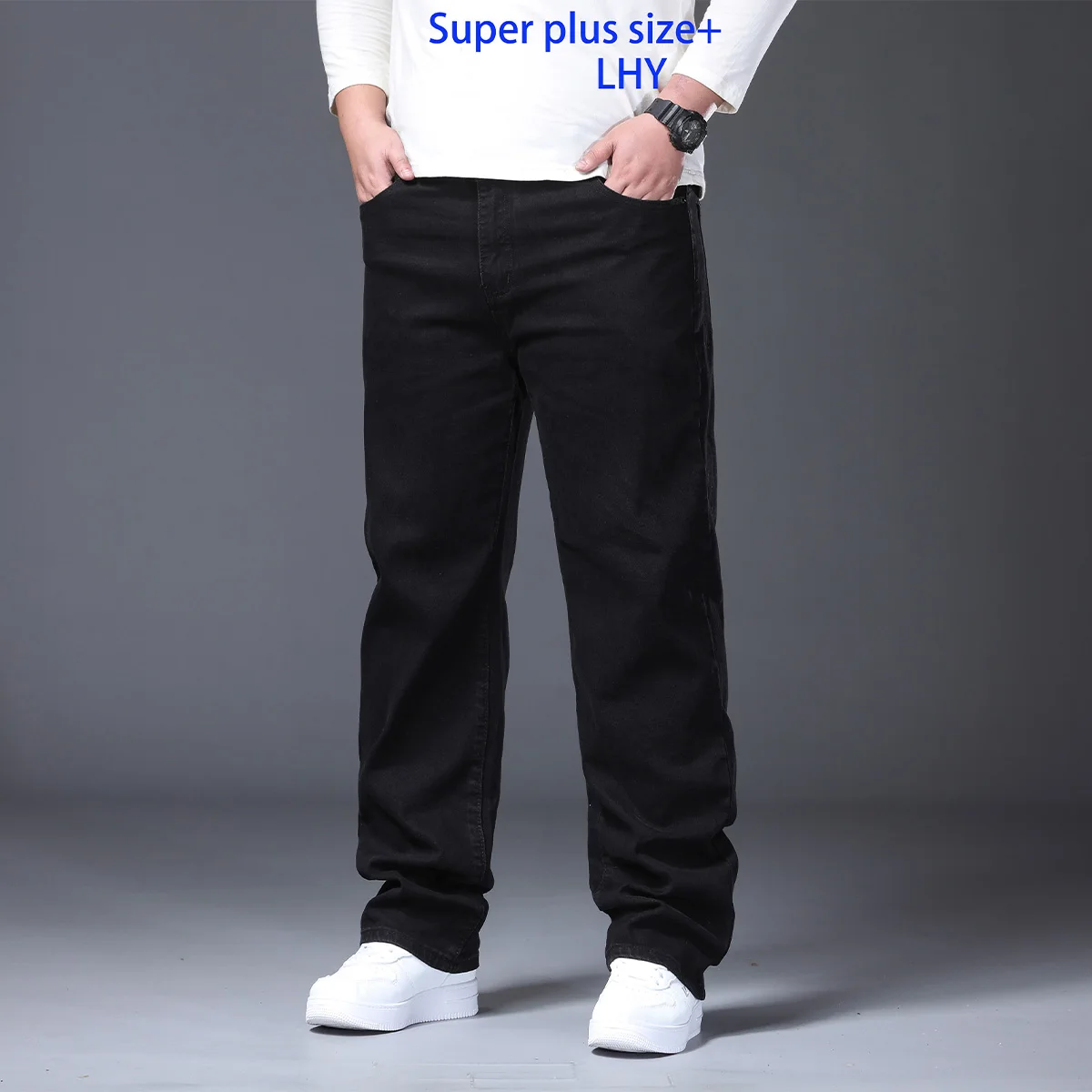 Plus Size +Extra Large Size 2Xl-7Xl with Drawstring Men's Jeans, Stretchy and Slimming, No Ironing Needed, Men's High-End Luxury