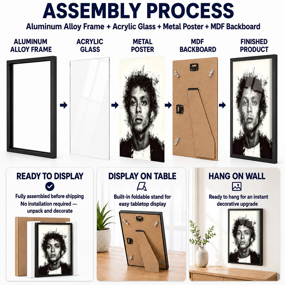 Curly Haired Person Portrait Metal Poster With Aluminum Alloy Frame Customized Scribble Wall Art For Home Office And Library