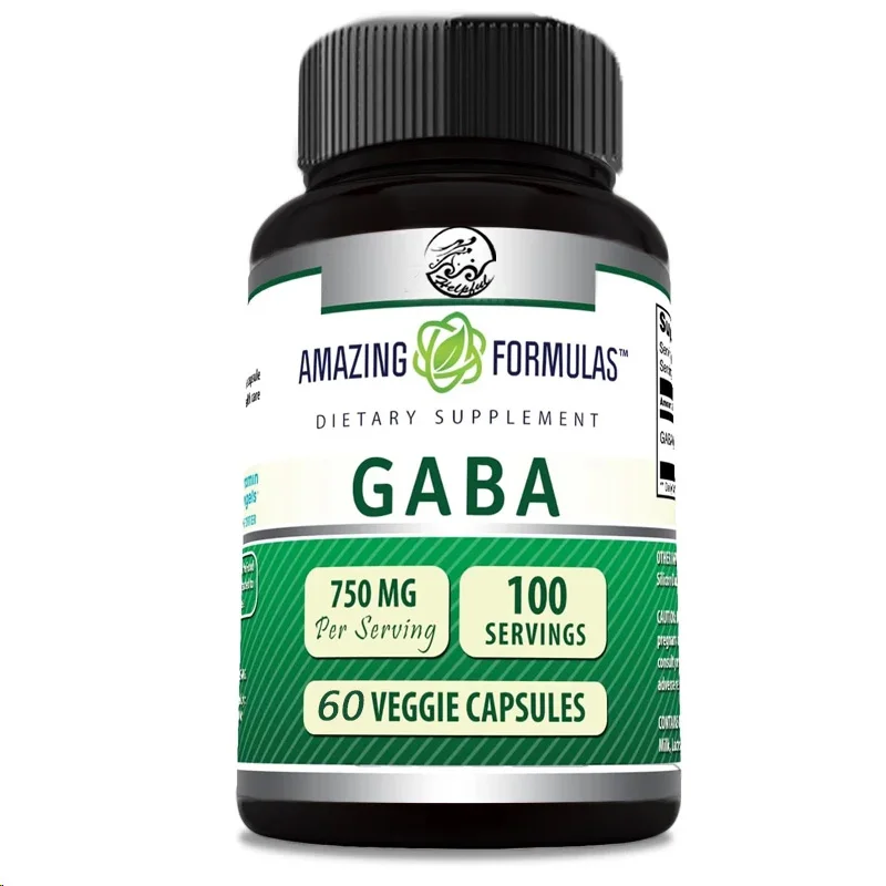 Amazing Formulas GABA 750mg per serving vegetarian 60 capsule supplement | Non GMO gluten free