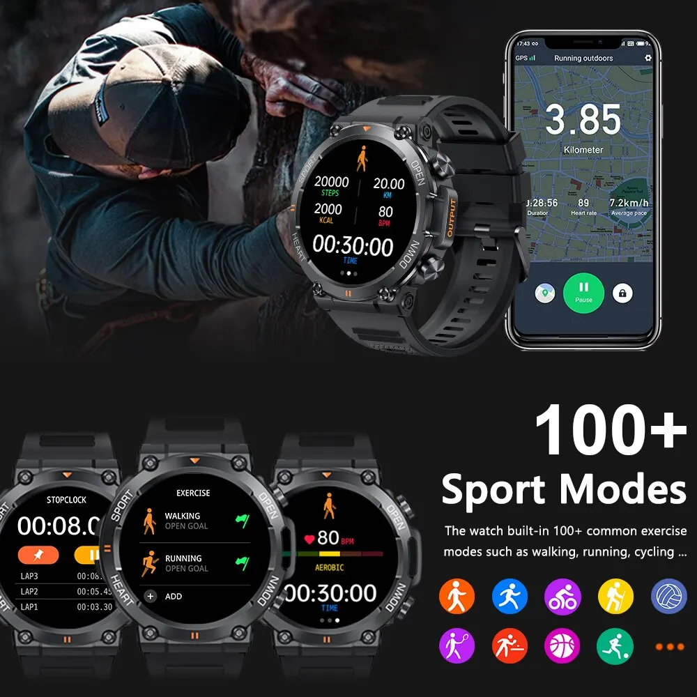 MEVADEN-Relógio Inteligente Esportivo Masculino, Chamada Bluetooth, Rastreador de Fitness, Monitor Cardíaco, 1.39 "HD, 400mAh, Smartwatch para Android, IOS, MD56