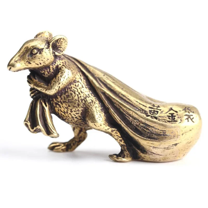 Copper Rat Figurine Home Decoration Living Room Brass Mouse Money Bag Feng Shui Desk Ornaments Good Lucky Wealth 2022