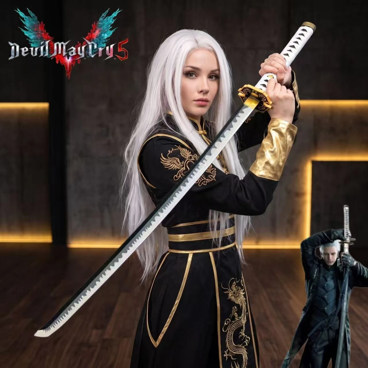 Cosplay Prop Display - سيف فيرجيل الخشبي من لعبة ديفل