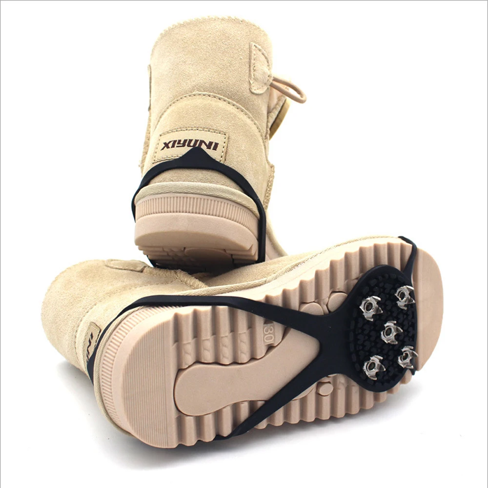 Non-Slip Ice Grips for Shoes Silicone Crampons for Snow Hiking Climbing 5-Tooth Ice Cleats Traction Snowshoe Spikes for Boots