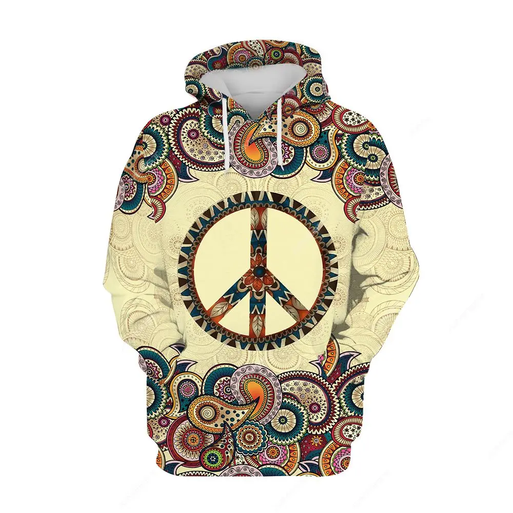 

Jumeast Peace Love Men Hoodies 3D Printed Floral Paisley Anti War Sign Hippie Hooded Sweatshirts Unisex Baggy Vintage Clothes