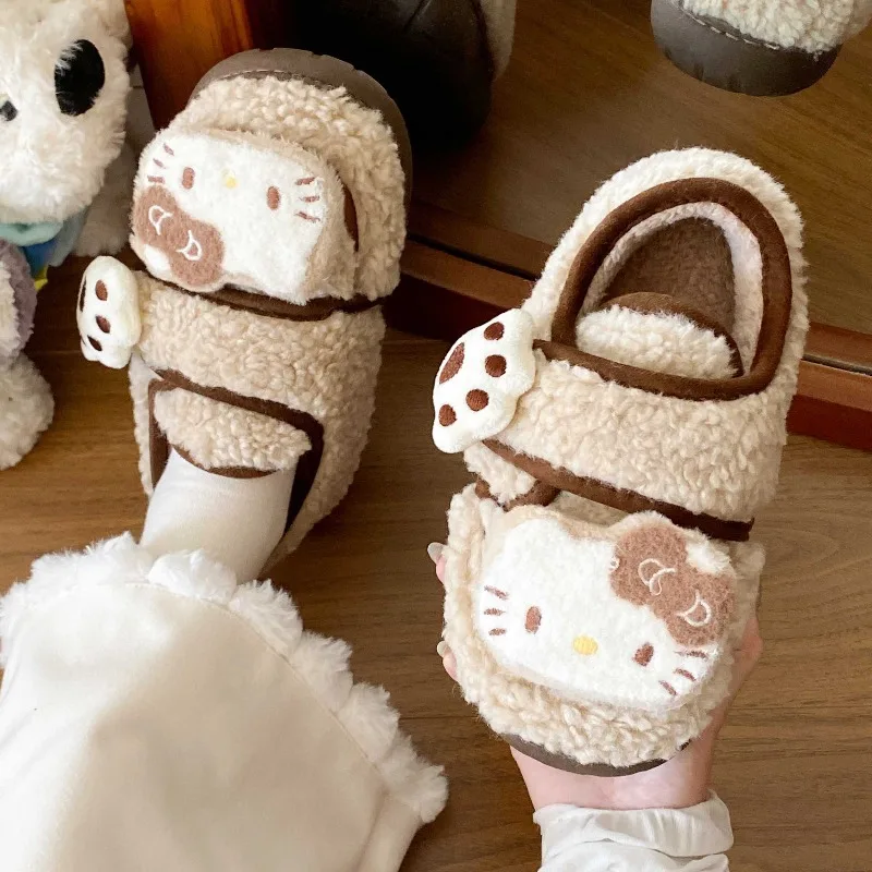 

Kawaii Hello Kitty Sanrio Children Cute Cartoon Comfortable Warm Shoes Plush Anti Slip Shoes Cotton Slippers Gift for Kids