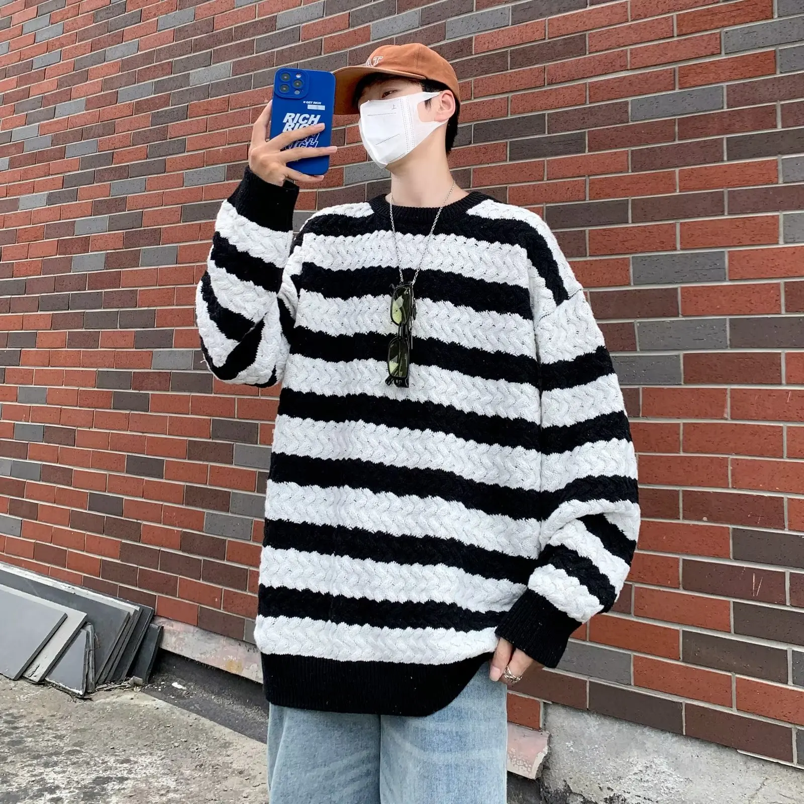 

Men's Thiened Autumn Winter Sweater Loose Fit Korean Sle Large Size Knitted irt Lazy Fat People Hong Kong Sle Outerwear