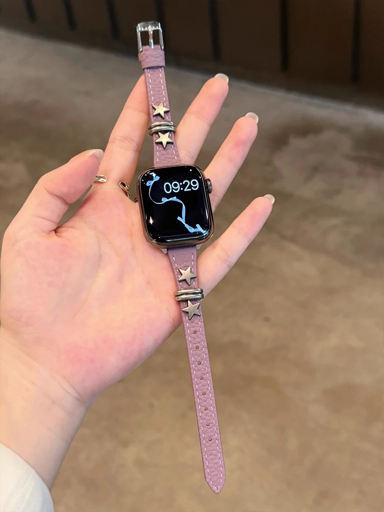 سليم حلقة من جلد ل iWatch الترا 11 10 9 8 7 6 5 Se المعادن ستار سوار للساعة أبل 40 مللي متر 41 42 مللي متر 44 مللي متر 45 مللي متر 46 مللي متر 49 مللي متر