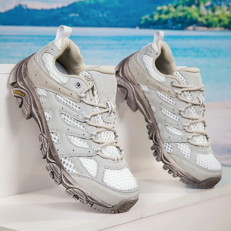 

Aguorrl New Arrival Mens Hiking Shoes Breathable Lace Up Trekking Male Cushioning Outdoor Climbing Tourism Sneakers for Men
