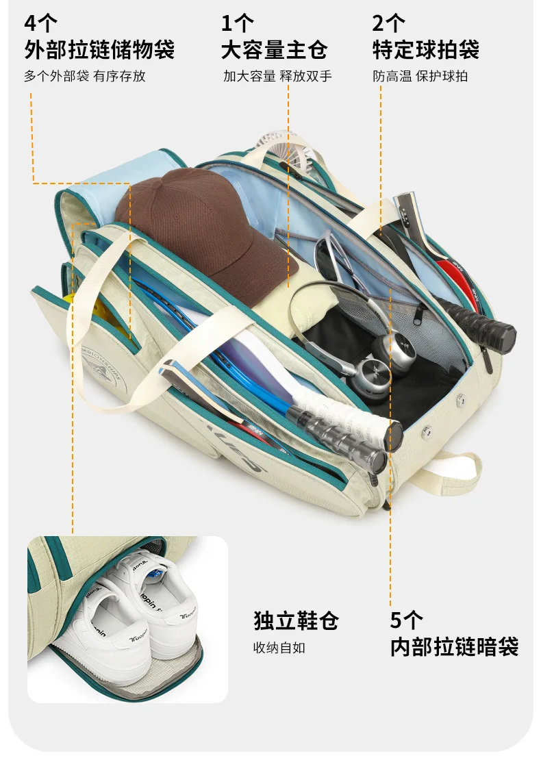 2026 SANXDI Pickleball Rucksack Unisex Versitle Tennisschläger Tasche Große Kapazität Schuhe Fach Pickleball Schläger Reisetasche – Detail 2