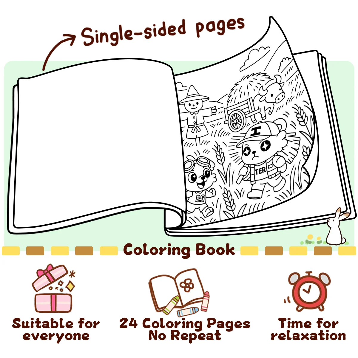 [Libro para colorir de viagem de cura de 24 páginas com design original] Um livro ilustrado das lindas histórias de viagem dos Três Tesouros