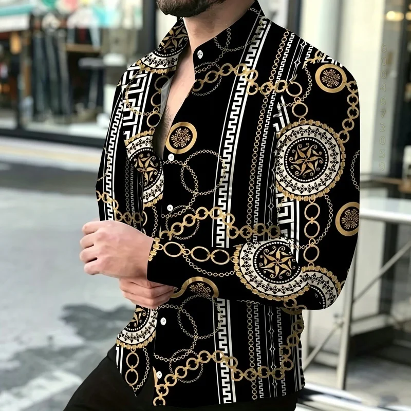New Men's Printed Slim Fit Casual Shirt Chemise Hommes Manche Longue Chemise Disco Homme Luxury Brand