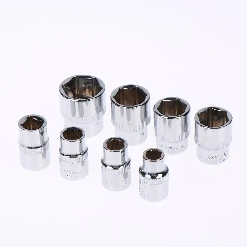 Short Hex Socket 3/8 Drive 6-24mm Mirror Polished Chrome Plated Steel High Precision for Ship Machinery Repair Tasks