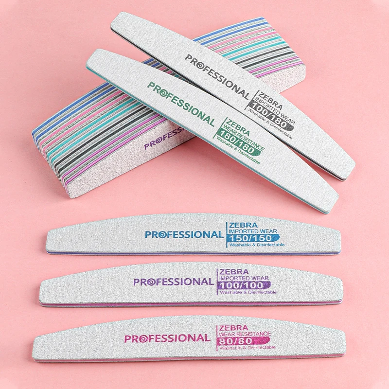 20 /50 Pcs Washable Zebra Sandpaper Nail Buffers Dual Sided Professional Nail Sanding Files 80 100 150 180 Grit Manicure Tools