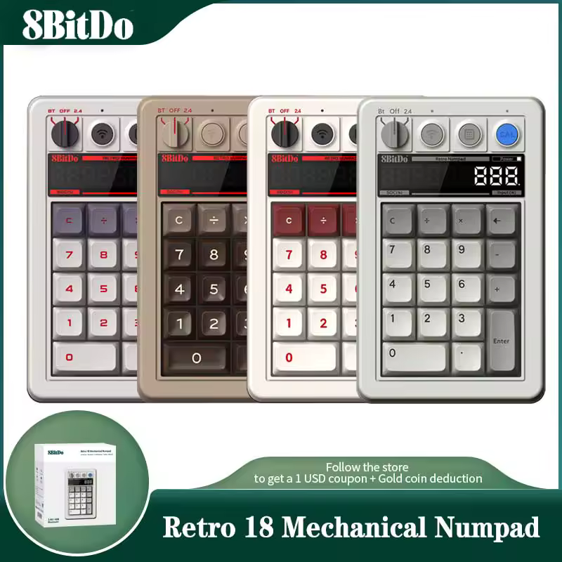 8bitdo-Numpad mecánico Retro 18, modo calculadora, 18 teclas, Bluetooth/2,4G/con cable, accesorios de juego para PC, ventana, Android
