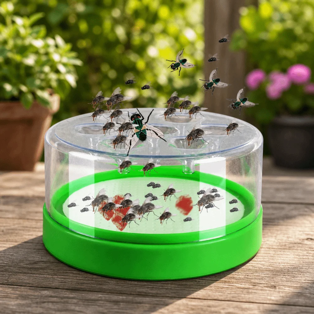 Practical 7 Holes Automatic Fly Trap Non-Toxic Reusable Mosquito Killler Durable Safe Plastic Fly Trap Box Garden