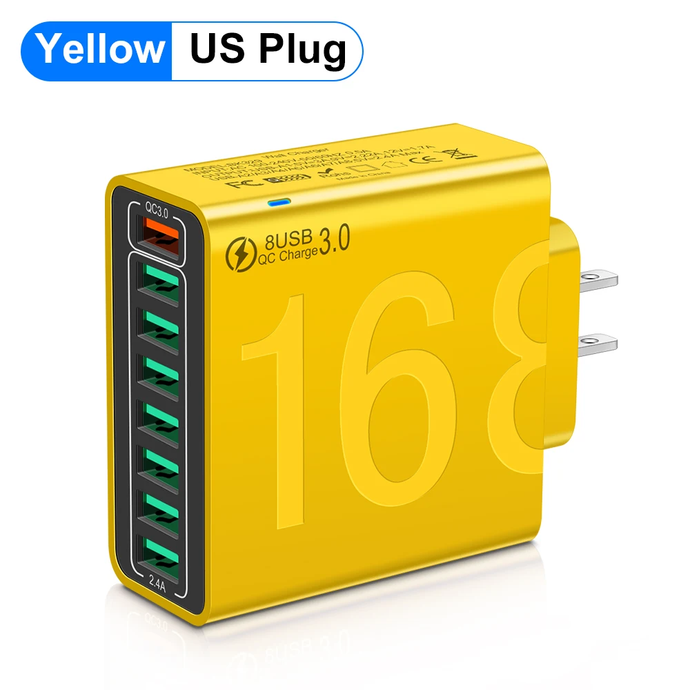 WALKESEN Insgesamt 150 W 8 Ports USB-Ladegerät Schnelllade-Handy-Ladegerät-Adapter für iPhone Samsung Xiaomi 14 15 Quick Charge 3.0 Wandladegerät 5