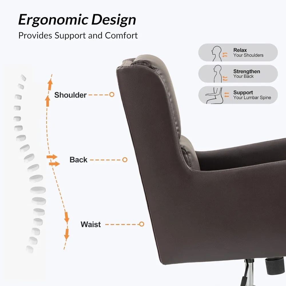 كرسي مكتب منزلي من الجلد الصناعي من HULALA HOME، مائل و360 ° كرسي مربع قابل للدوران في منتصف الظهر، كرسي بذراعين منجد مريح مع