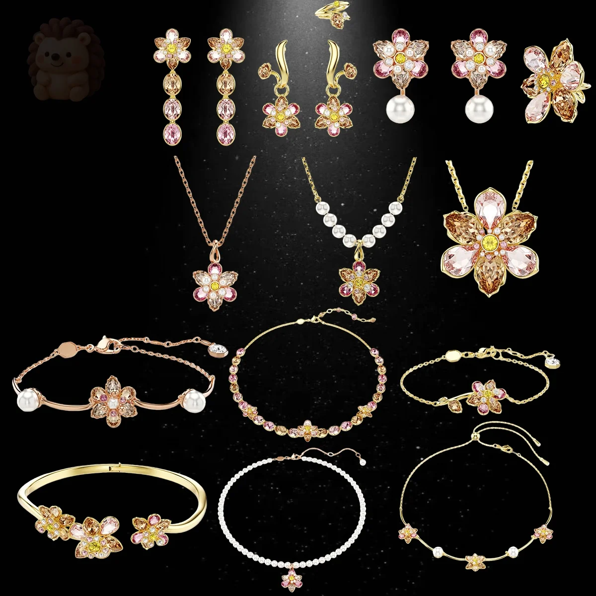 

2025 модные ювелирные изделия для вечеринок, розовое золото, цветок, кристалл, модное жемчужное ожерелье, кольцо, серьги, женский комплект, женское необходимое для банкета
