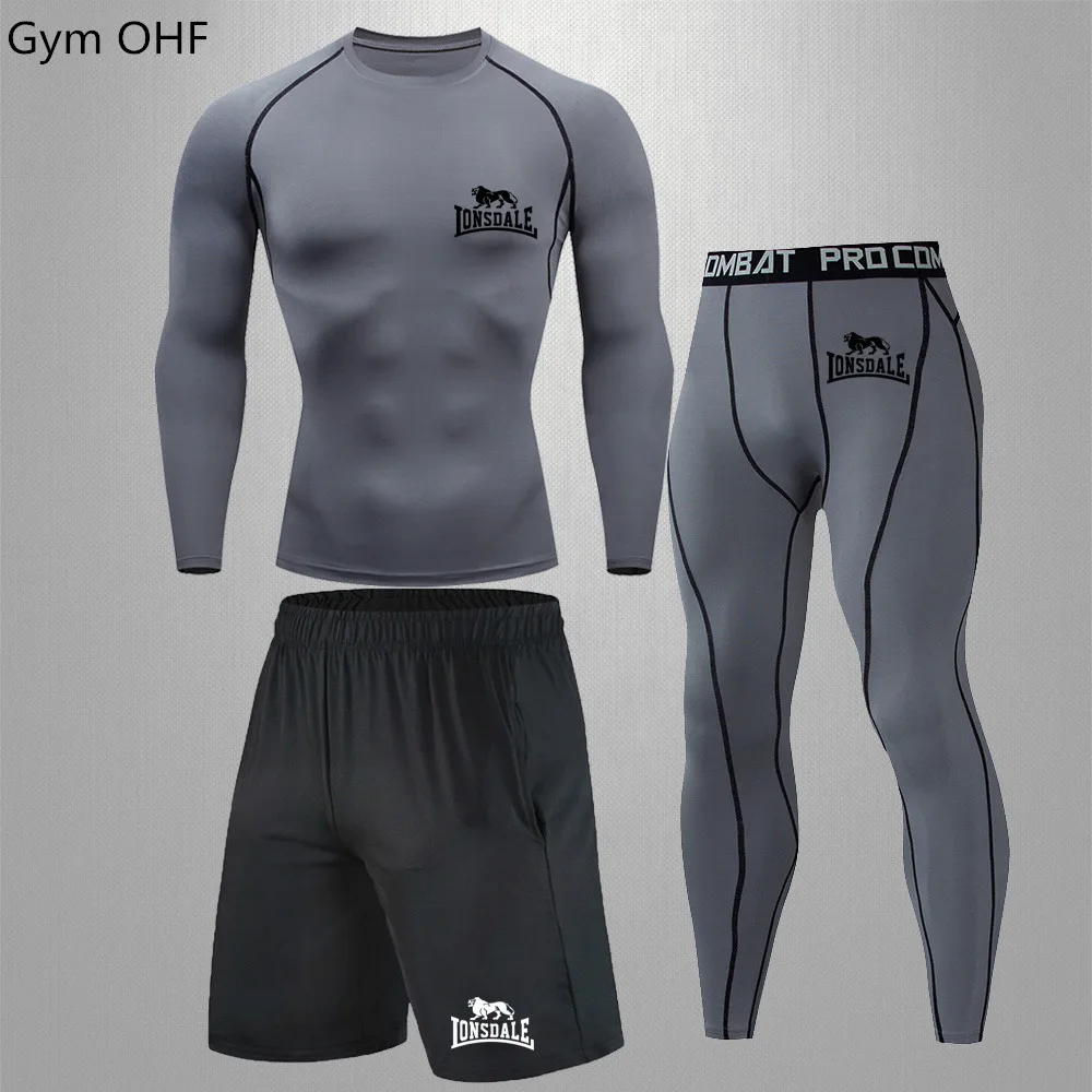 Fitness Men\'s Gym Clothing Short Running Compression Tights Perspiration Track Suit Gym Black T Shirt Sport Rashguard Jiu Jitsu