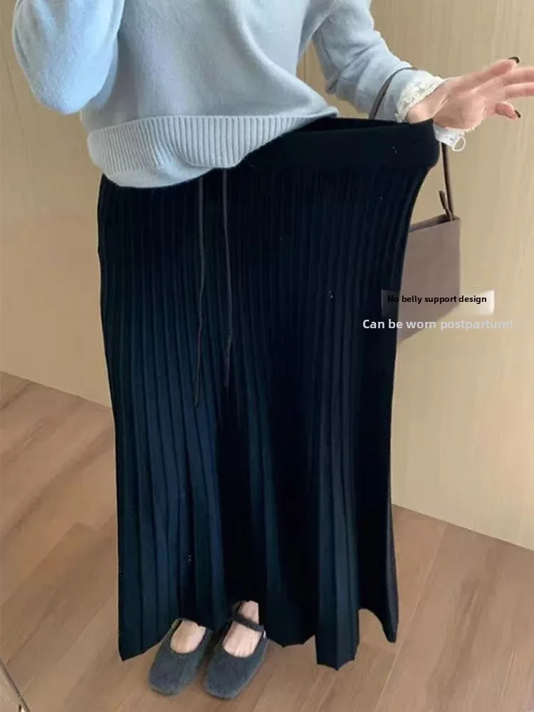 gonna-midi-plissettata-in-maglia-per-la-gravidanza-ideale-per-l’autunno-e-l’inverno-capo-di-abbigliamento-esterno-alla-moda-stile-coreano-ampia-casual-a-trapezio-di-lunghezza-media