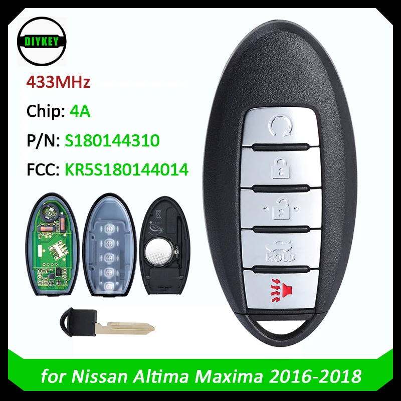 

DIYKEY S180144310 Smart Car Key Fob 433MHz 4A PCF7953M for NISSAN Altima Teana Maxima 2016 2017 2018 KR5S180144014 Keyless