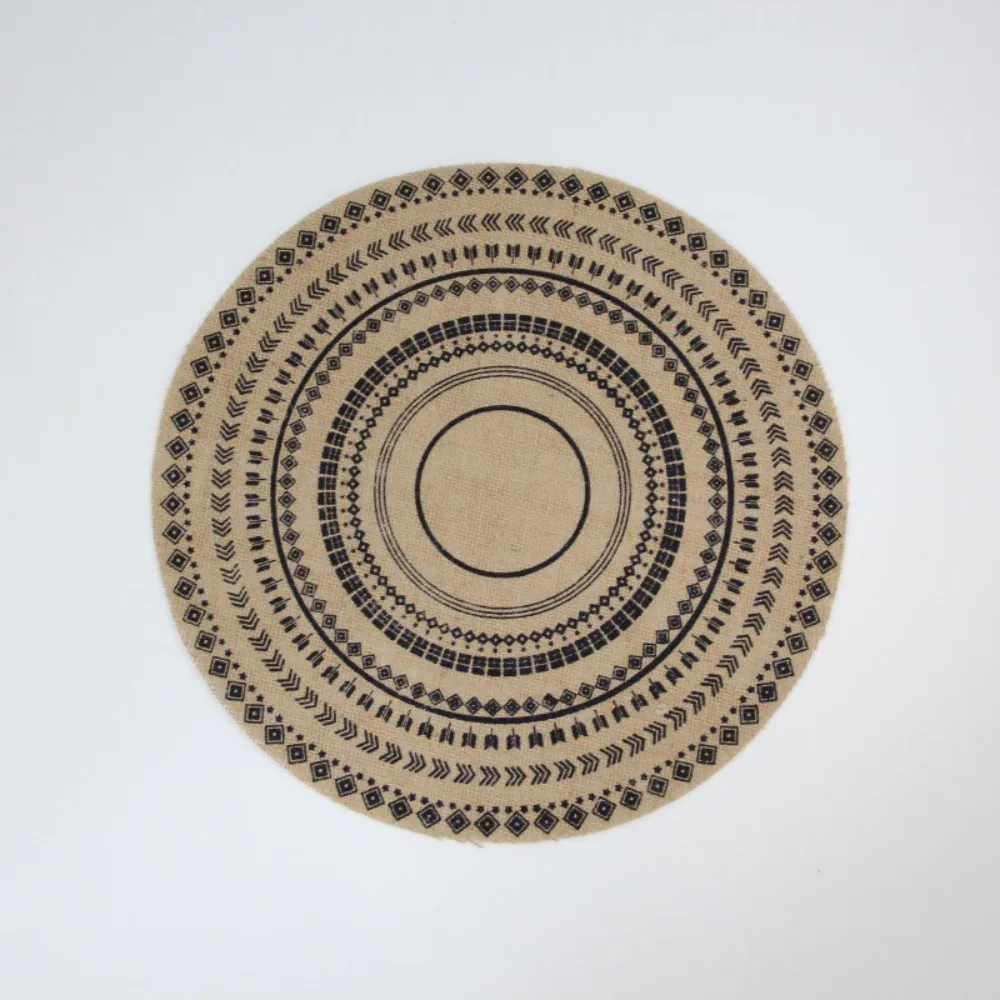 

Vintage 36/38cm Round Placemat Heat Resistant Washable Braided Place Mats Non-Slip with Tassels Cup Coaster Mat Dining Table