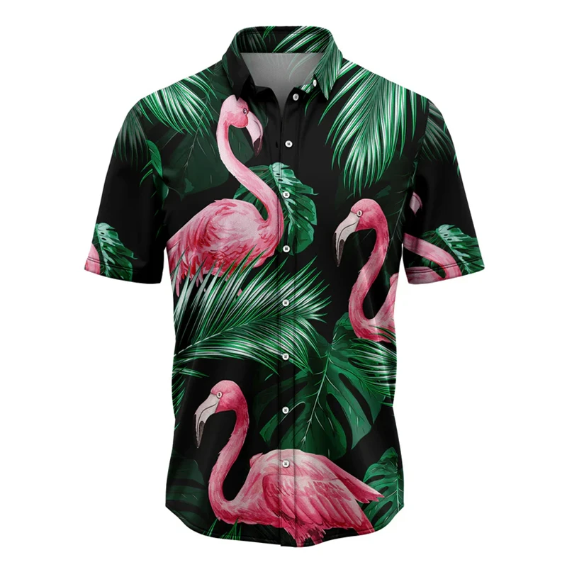 

Fashion Flamingo Graphic Hawaiian Shirts For Men Summer Casual Holiday Vacation 3D Printed Lapel Shirt Loose Breathable Blouses