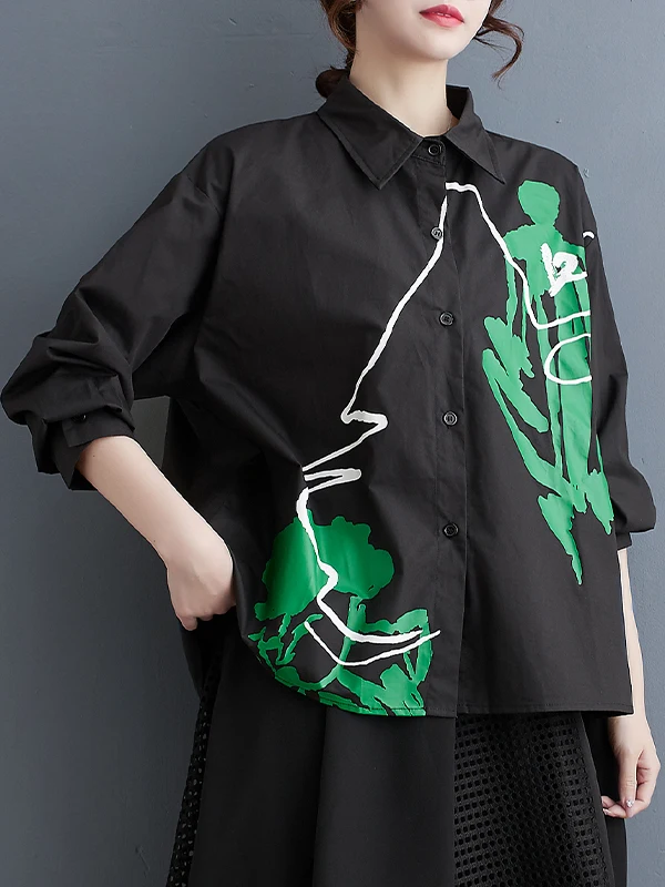 

Лето 2026: Модная женская рубашка большого размера свободного кроя с художественным принтом, универсальный дизайн, комфортная посадка, китайское производство.