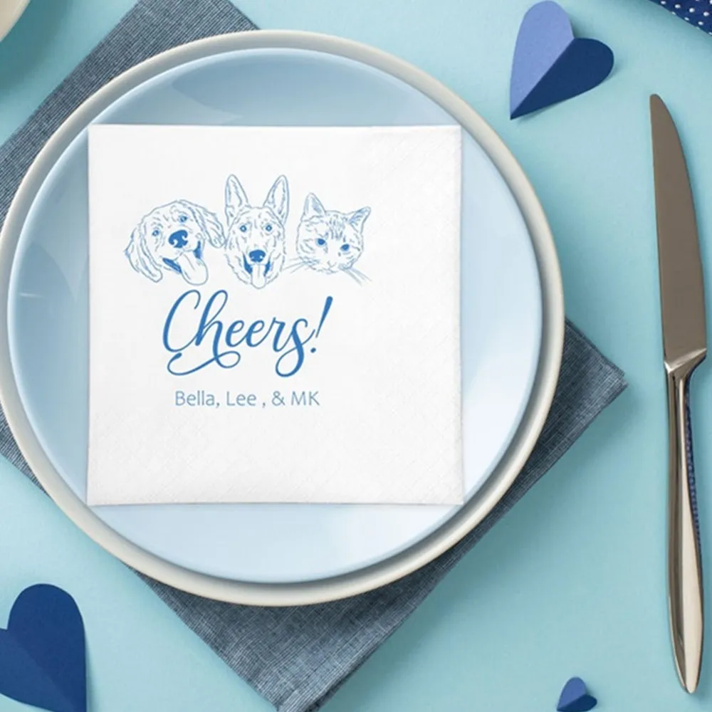 25pcs Custom Preview in Next Day!!! Dog napkins wedding，personalized cocktail napkins for your wedding，bridal shower napkin