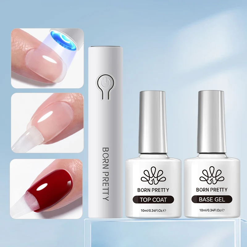 

BORN PRETTY Base Top Coat Gel Nail Polish Set With Mini UV LED Nail Lamp Nail Dryer Machine Fasle Nail Tips Building Gel Tools
