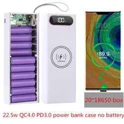 20*18650 Battery Storage Box 22.5W QC3.0 Support Quick Charge For Phones Charging With LED Lighting Detachable Power Bank Case