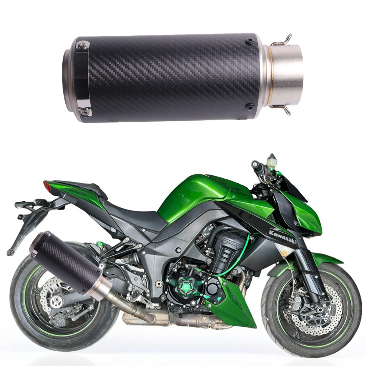1 piece of carbon fiber small round mouth universal motorcycle exhaust pipe with strip, diameter 60MM, suitable for installation view 6