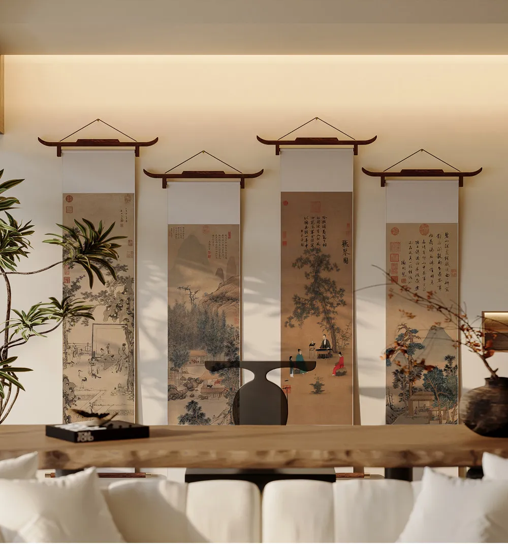 Zen Wabi‑Sabi Style Landscape Scroll Wall Art Minimalism Soft Neutral Tone Hanging Decor for Tea Room Meditation Home Decor