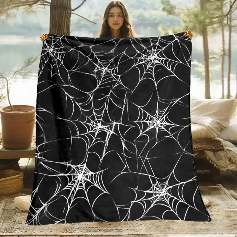 Spider web pattern flannel blanket suitable for bed, office, home, camping, cozy warmth, sofa, Halloween and Christmas